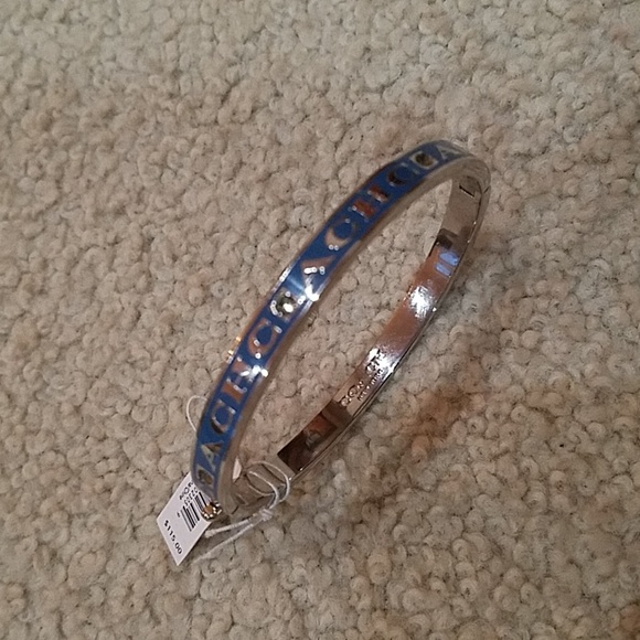 Coach Bangle Bracelet Pave Crystals Peacock Enamel 14k Gold Plate Silver NWT - Picture 8 of 14